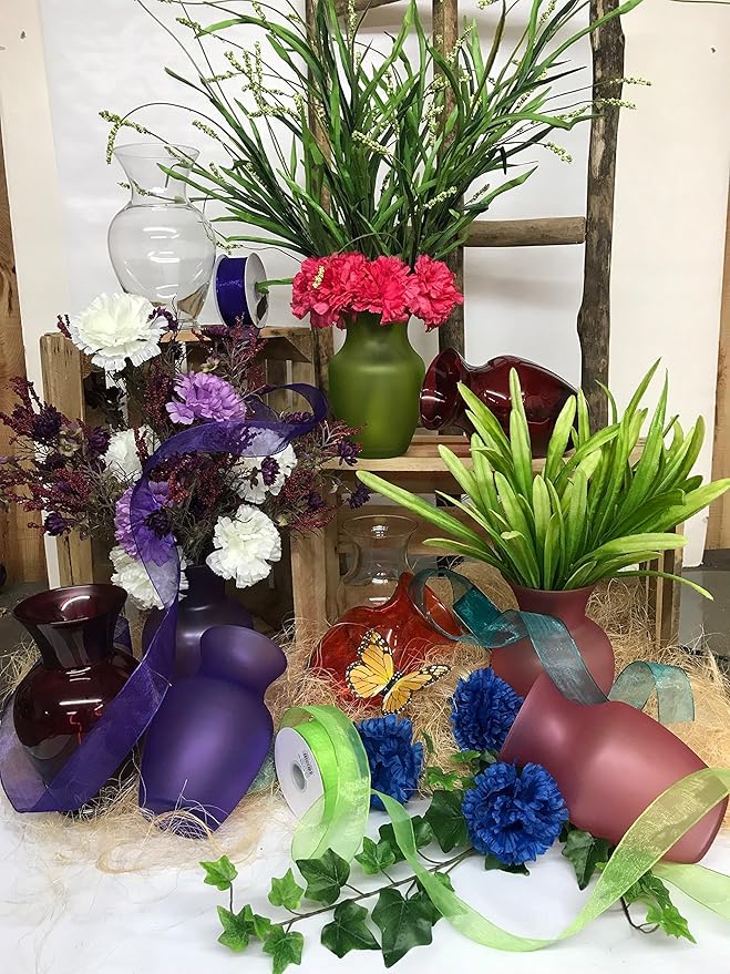 Floral Supply Online - 8" Rose Vase and Flower Guide Booklet - Decorative Glass Flower Vase for Floral Arrangements, Weddings, Home Decor or Office. (Red)