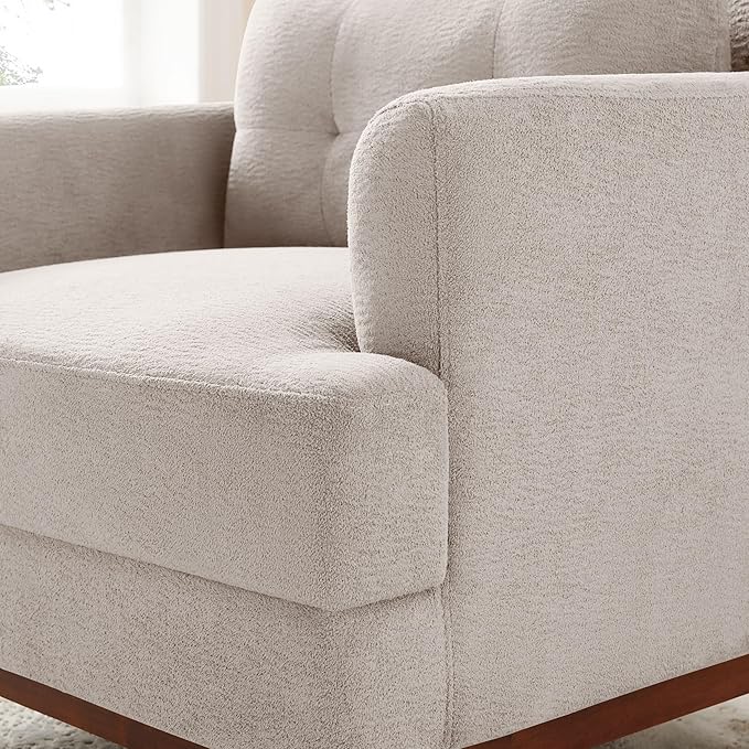 Modern Accent Chair with Terry Fabric, Upholstered Armchair with Spring Package Cushion & Solid Wood Frame, Comfy Lounge Chair for Living Room, Bedroom, or Reading Corner, Terry, Camel