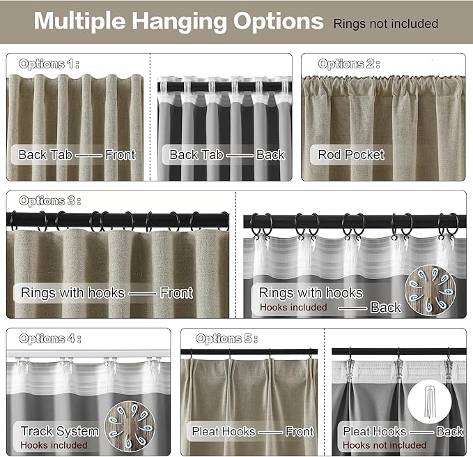 108 Inch Long Blackout Large Curtains 2 Panels,70 Wide Back Tab Window Drapes with Hooks,Track System Curtain Panels for Living Room Sliding Door Modern Farmhouse 70x108 in,70x9ft Light Taupe
