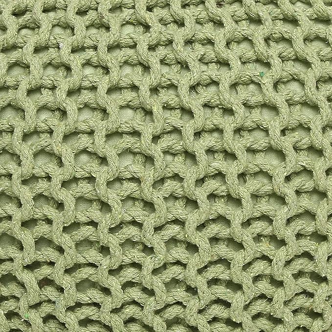REDEARTH Round Pouf Foot Stool Ottoman - Cotton Knitted Cord Boho Pouffe - Cable Poof Filled Footrest Stuffed for Living Room - Nursery - Bedroom - Patio - Lounge (19.5"x19.5"x14") - Kiwi