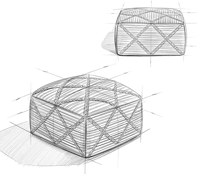 SIMPLIHOME Cowan Boho Square Pouf in Blue, Natural Handloom Woven for the Living Room, Bedroom and Kids Room