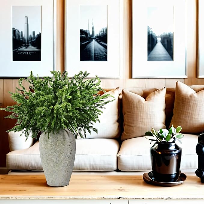 12Pcs Artificial Norfolk Pine Branches 24" Plastic Christmas Plants Decor Faux Greenery Stems Pine Picks Outdoor Faux Plants UV Resistant for Xmas Indoor, Front Porch Home Décor (12, 24inch)