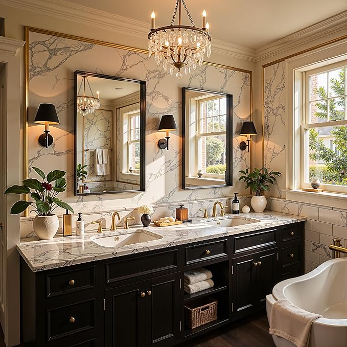 55"x30" Black Framed Bathroom Mirror, Large Rectangular Vanity Mirror, Aluminum Metal Frame, Wall Farmhouse Modern Wall-Mounted Mirrors for Bathroom, Bedroom, Living Room, Over Sink