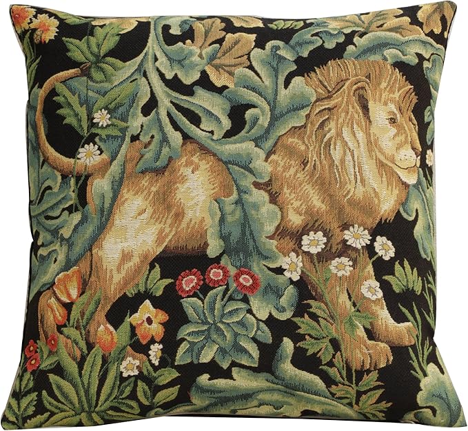 Charlotte Home Furnishings Throw Pillow Covers, Decorative Boho Pillow Covers for Couch, Living Room, Black Lion Square Cushion Cases 18x18 in, European Cotton Jacquard Woven for Cozy Bedroom Decor