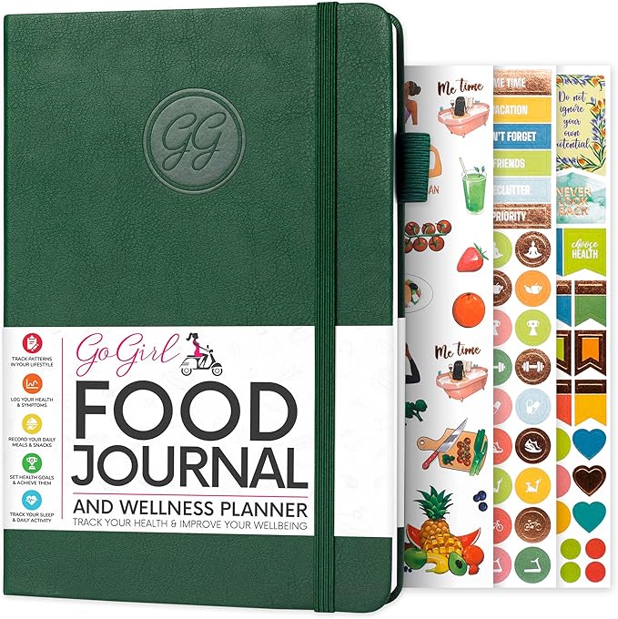 GoGirl Food Journal & Wellness Planner –– Diet & Fitness Diary – Nutrition Journal with Meal, Exercise & Weigh Loss Tracker, A5 (Forest Green)