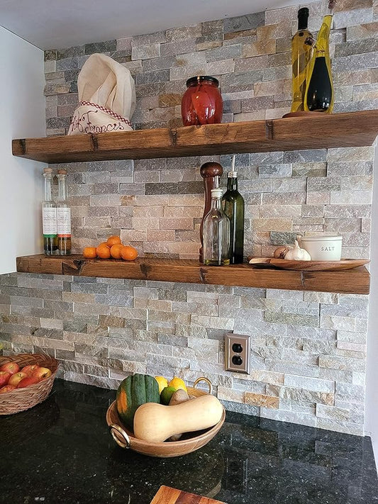 joelsantiques 36 Inch Floating Shelves - 36x9x2 in Wood Wall Shelf, Natural Wooden Home Decor for Bathroom Kitchen Bedroom, Hanging Mounted Invisible Bracket, Medium Brown