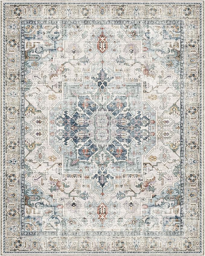 10x12 Area Rugs for Living Room: Large Area Rug Washable Stain Resistant Non Slip Distressed Vintage Low Pile Faux Wool Soft Rugs for Bedroom Farmhouse Dining Room Kids Playroom Nursery