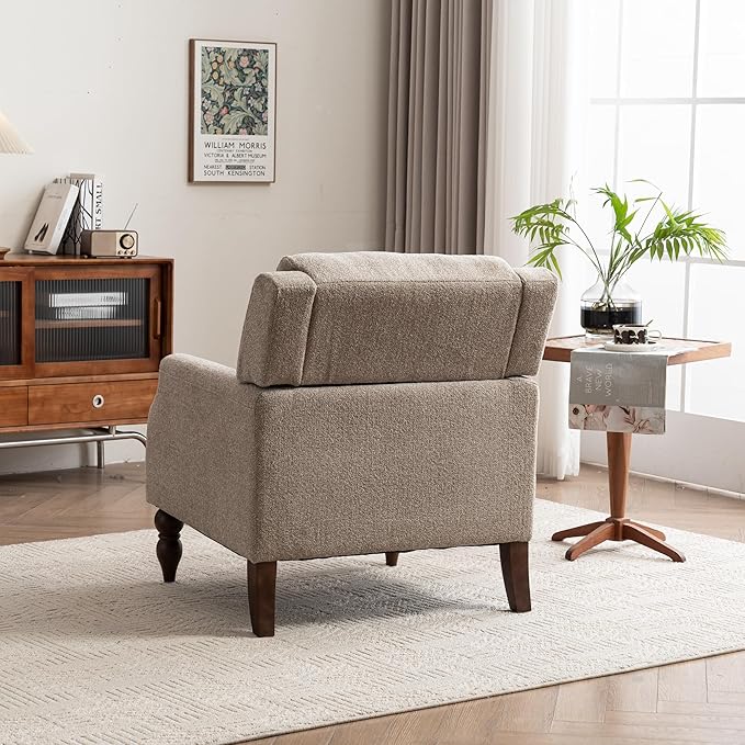 Kidol & Shellder Light Brown Oversized Accent Chair for Living Room Set of 2 Modern Reading Chair with Back Upholstered Comfy Single Sofa Chair for Bedroom Lounge Side Corner Boucle Fabric Armchair