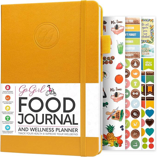 GoGirl Food Journal & Wellness Planner –– Diet & Fitness Diary – Nutrition Journal with Meal, Exercise & Weigh Loss Tracker, A5 (Amber Yellow)