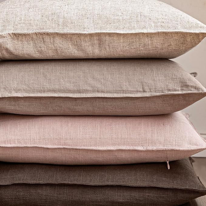 Foindtower Pack of 2, Decorative Linen Solid Throw Pillow Covers Soft Accent Cushion Case Boho Farmhouse Pillowcase for Bed Chair Couch Sofa Bedroom Living Room Home Decor 24 x 24 Inch Light Pink