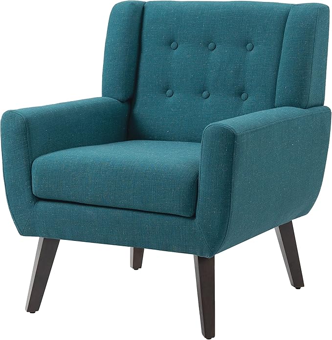 UIXE Accent Chair, Modern Upholstered Armchair in Fabric for Living Room, Comfy Club Arm Chairs Single Sofa Button Tufted Bedroom Reading Seat - Turquoise Blue, Set of 2