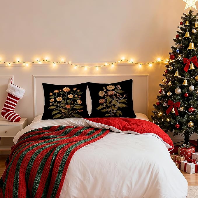 William Morris Inspire Vintage Floral Pillow Covers 18x18 Set of 2, Floral Room Decor, Dark Cottagecore Rustic Wildflower Botanical Decorative Throw Pillow Covers for Home Bedroom Living Room