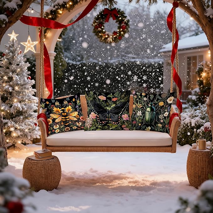 William Morris Inspired Dragonfly Bee Pillow Covers 18x18 Double-Sided Set of 4,Insect Gifts for Women,Vintage Dark Cottagecore Floral Botanical Insects Decorative Throw Pillow Covers for Home