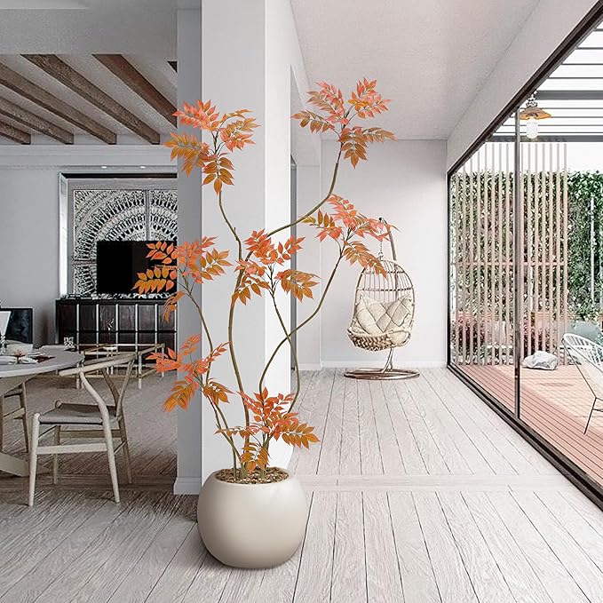 Artificial Mahonia Fortunei Tree 6ft,Tall Fake Plant Artificial Sumac Tree, Faux Plants Indoor Fake Plants Decor with Pots for Home Office Bathroom Bedroom Living Room Decorations Housewarming