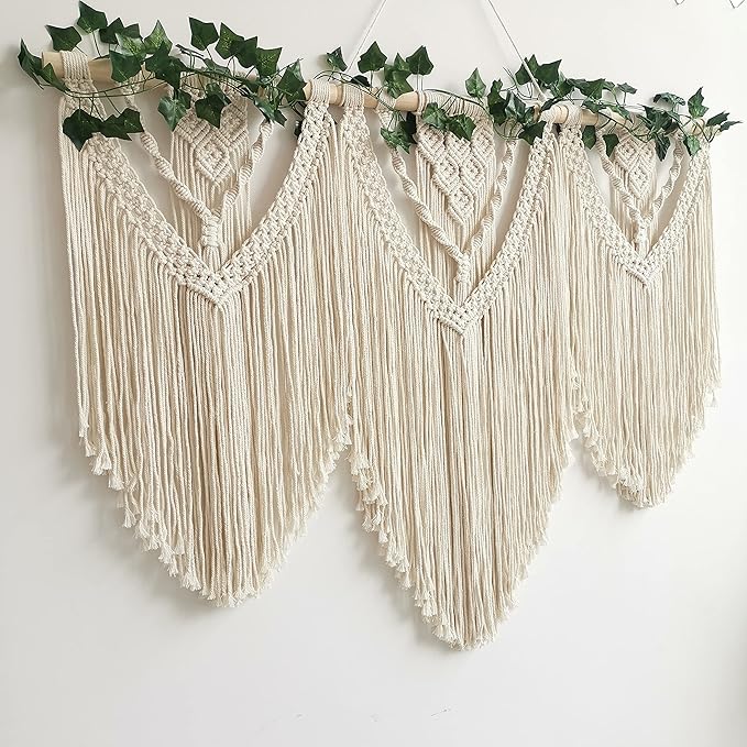 guzhiou large macrame wall hanging - Boho Tapestry Macrame Wall Decor Art- Chic Bohemian Handmade Woven Tapestry Home Decoration for Bedroom Living Room Apartment Wedding Party - 43"x32" (with Ivy)