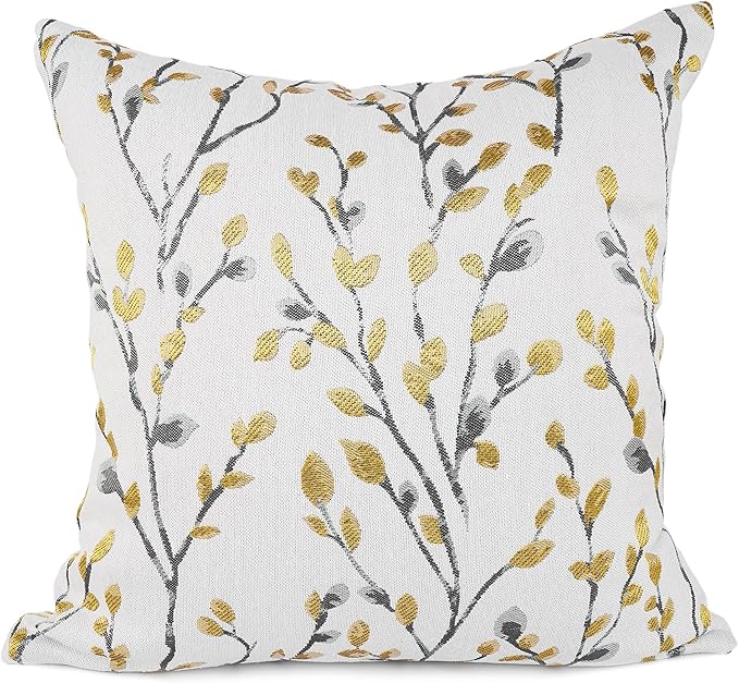 YOUR SMILE Classical Embroidery Jacquard Yellow/Gold Square Decorative Throw Pillow Case Cushion Cover 18x18 inch