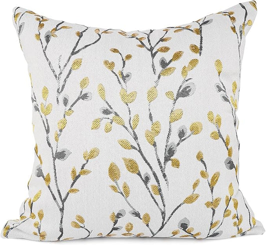 YOUR SMILE Classical Embroidery Jacquard Yellow/Gold Square Decorative Throw Pillow Case Cushion Cover 18x18 inch