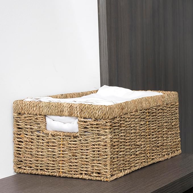 CENBOSS Wicker Baskets (Large, Seagrass, 1PC) Rattan Storage Baskets for Shelves, Woven Seagrass Holder