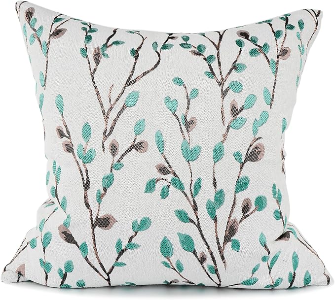 YOUR SMILE Classical Embroidery Jacquard Green Square Decorative Throw Pillow Case Cushion Cover 18x18 inch