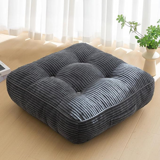 6" Washable Floor Pillow Cushion for Adults, Meditation Cushion Pillow, Large Square Floor Sitting, Removable Tufted Corduroy Cover, for Tatami Living Room or Yoga, 22x22 Inch, Machine Washable