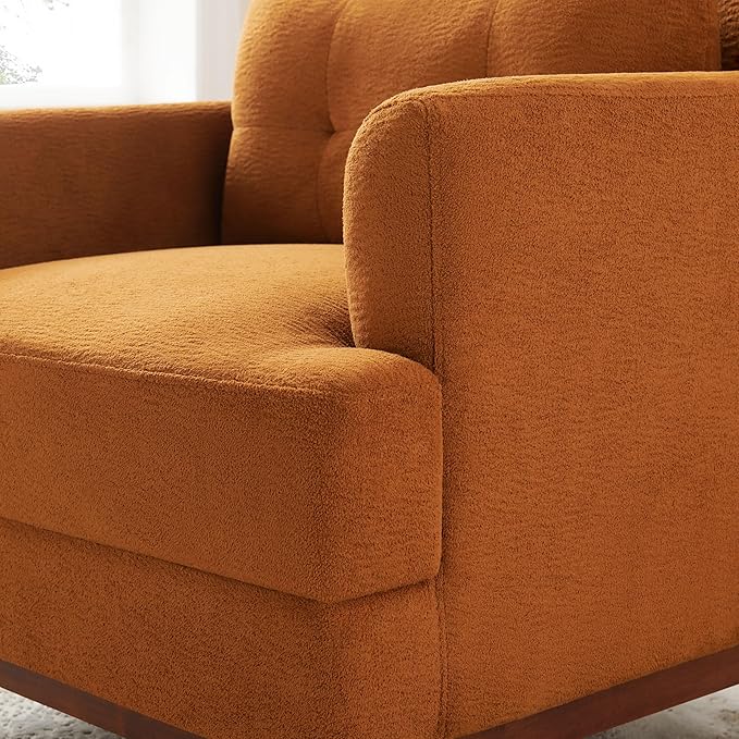 Modern Accent Chair with Terry Fabric, Upholstered Armchair with Spring Package Cushion & Solid Wood Frame, Comfy Lounge Chair for Living Room, Bedroom, or Reading Corner, Terry, Curry