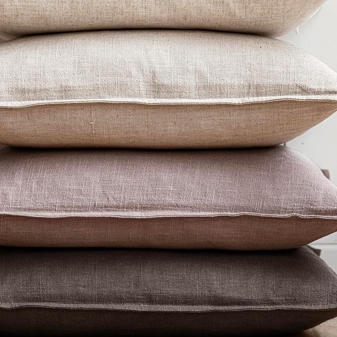 Foindtower Set of 2, Decorative Linen Soild Throw Pillow Covers Soft Accent Euro Cushion Case Boho Farmhouse Pillowcase for Chair Couch Sofa Bedroom Living Room Home Decor 24 x 24 Inch Dusty Pink