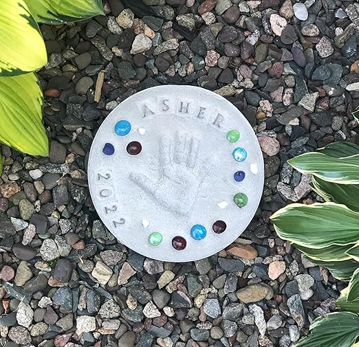 Large DIY Stepping Stone Kit, Handprint Stepping Stone, Mother's Day Gift, Footprint Stepping Stone (10 Inch + Stamp Set)