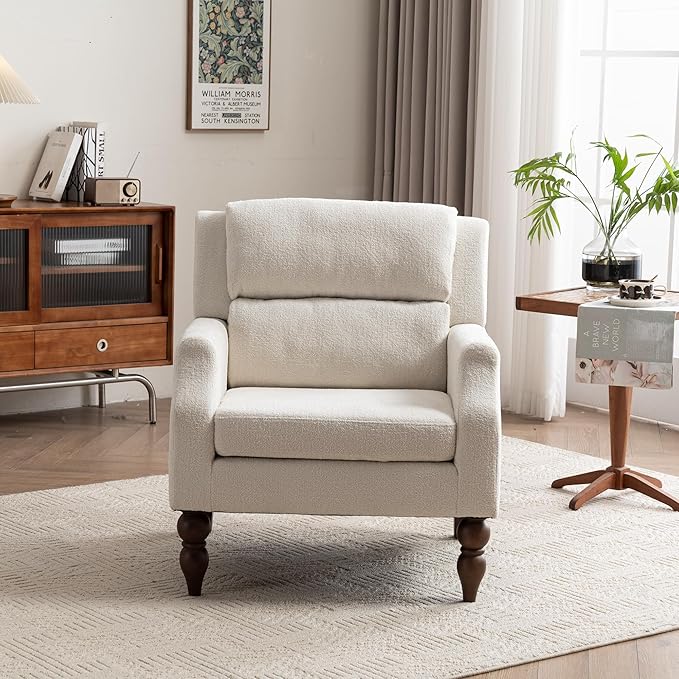 Kidol & Shellder White Oversized Accent Chair for Living Room Set of 2 Modern Reading Chair with Back Wide Upholstered Comfy Single Sofa Chair for Bedroom Lounge Side Corner Fabric Armchair