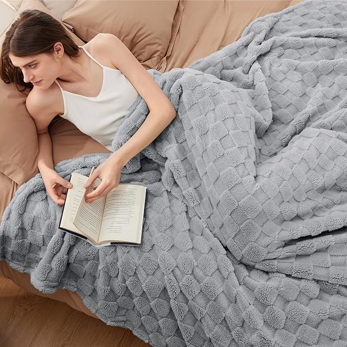 Bedsure GentleSoft Blankets Queen Size for Bed - Super Soft Cozy Blanket for Women Men Girls, Large Fuzzy Fleece Throw for Bedroom Decor, Silver Grey, 90x90 Inches