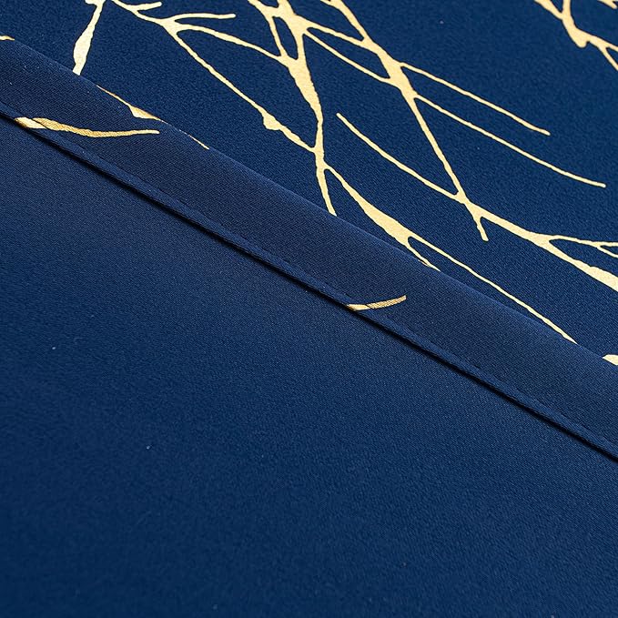 Grommets Blackout Long Window Curtains Navy Blue Gold-52W*108L 2PCS Drapes for Bedroom