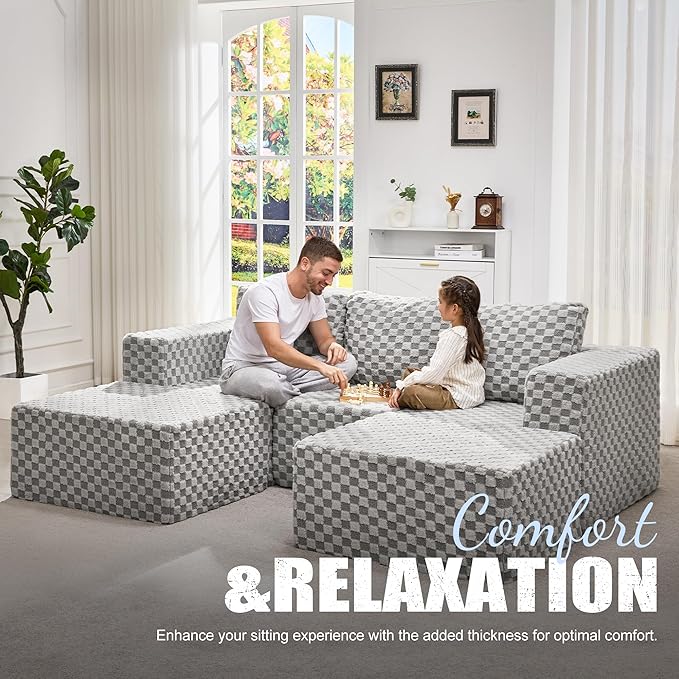 Hobestluk Modular Sectional Sofa Memory Foam Couch Oversized Sectional Sofa 3-Seater with Chaises Cloud Couch with Removable Cover U Shaped Sofa for Living Room (Plush Grey, U Shape)