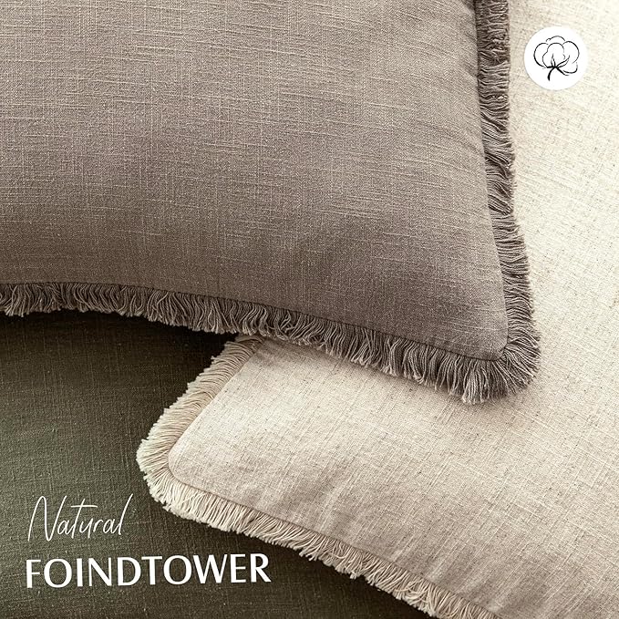 Foindtower Decorative Linen Fringe Throw Pillow Covers Cozy Boho Farmhouse Cushion Cover with Tassels Soft Accent Pillowcase for Chair Sofa Bed Living Room Home Decor, 22×22 Inch,1PC,Brown Tan