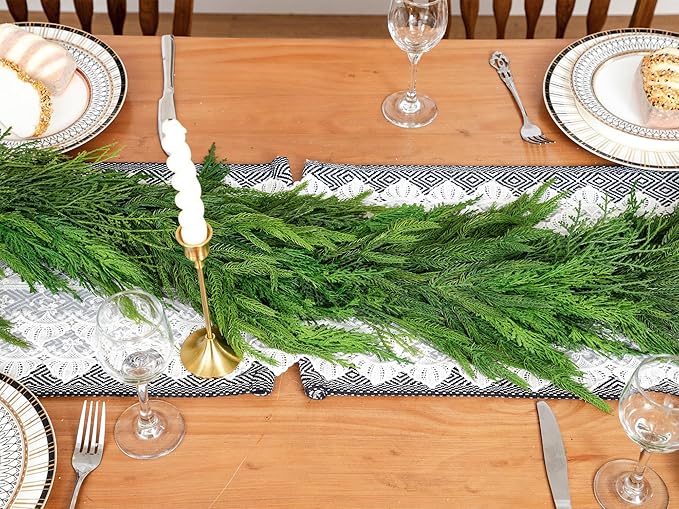 6FT Norfolk Pine Garland Real Touch Cedar Cypress Pine Garland Christmas Greenery for Mantle Stairs Table Window Front Door Christmas Decorations Xmas Decor