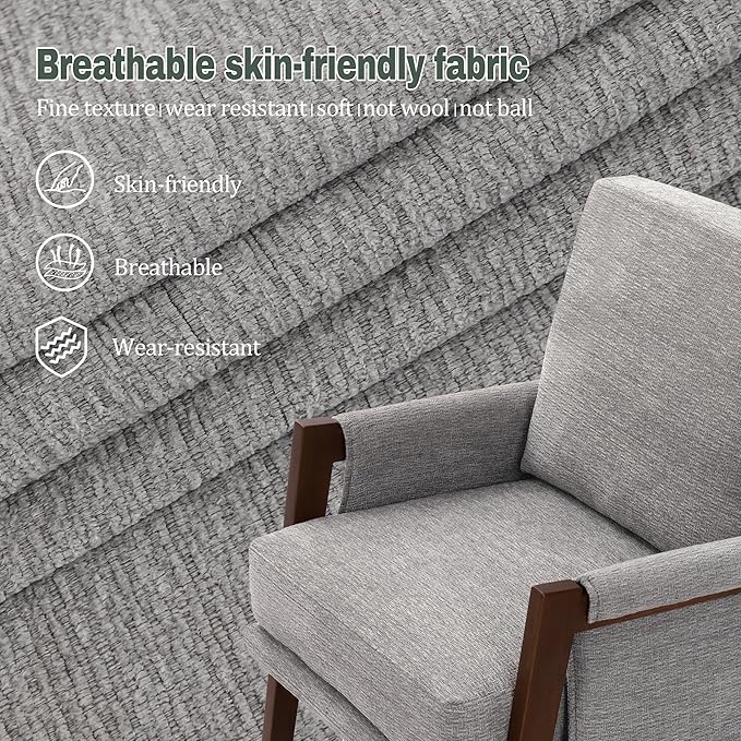Modern Accent Chair for Living Room Mid Century Arm Chair Upholstered Bedroom Chair Comfy Lounge Chair with Solid Wood Frame, Grey