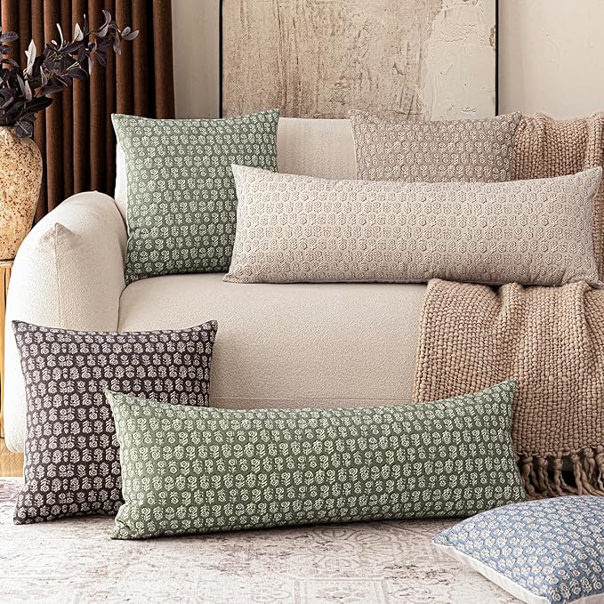 Foindtower Set of 2 Decorative Long Body Lumbar Throw Pillow Covers Vintage Accent Farmhouse Cushion Covers Neutral Home Decor for Sofa Couch Chair Bedroom Living Room,14×36 Inch,Ivory Beige