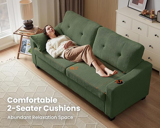 Pull Out Sofa Bed, Full Size Sleeper Sofa, 2-in-1 Convertible Corduroy Couch with USB Charging, Memory Form Couch for Living Room, Apartment and Small Space (Green, Corduroy - Queen Size)