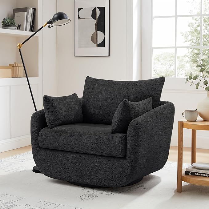 360° Swivel Accent Armchair Set of 2, 39.3" Oversized, Sherpa Boucle Fabric Sofa Chair with Removable Back & Arm Pillows, Swivel Chairs with Cozy Soft Padded, No Assembly Required, Dark Gray