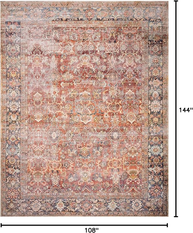 Loloi Layla Collection LAY-02 Spice/Marine 9'-0" x 12'-0" .13" Thick Area Rug, Soft, Durable, Vintage Inspired, Distressed, Low Pile, Non-Shedding, Easy Clean, Printed, Living Room Rug