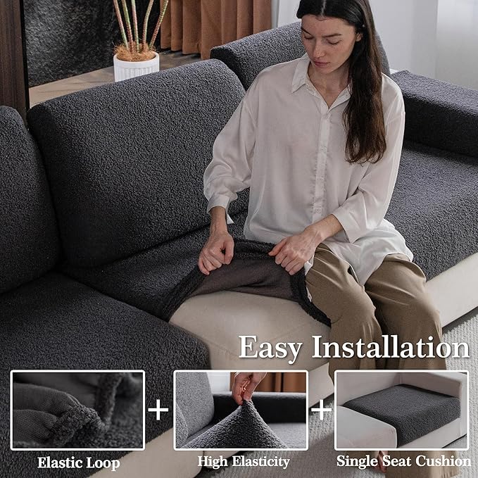 Couch Cushion Covers for Sectional Sofa, Stretch Soft Sofa Slipcovers Washable Wear-Resistant Universal Furniture Protector for Living Room(2 Seaters Covers, Dark Gray)