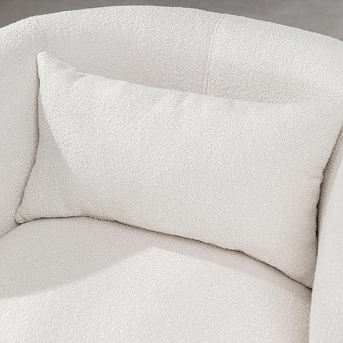 KINWELL 34" Wide Boucle Swivel Barrel Chairs Set of 2, No Assembly Round Upholstered Armchairs Accent Chairs Single Sofa Chair with Toss Pillow for Living Room and Bedroom, Beige