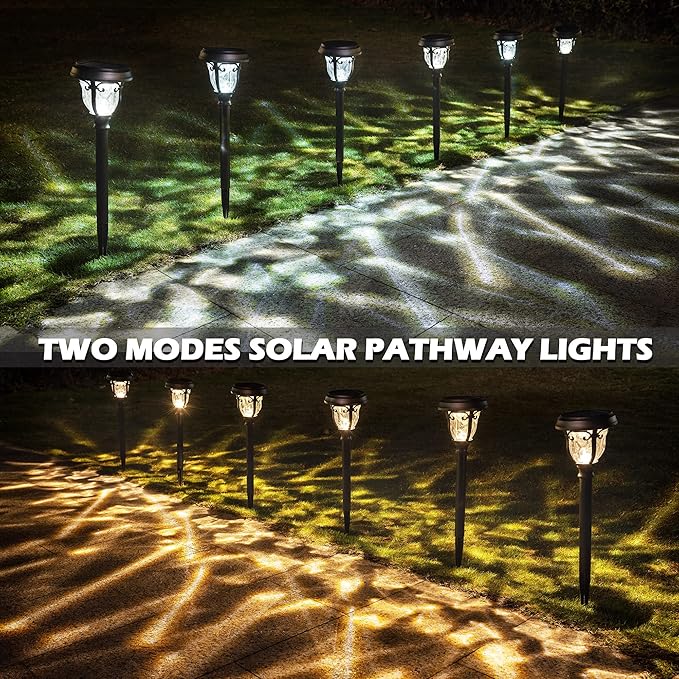 LeiDrail Solar Lights Outdoor Pathway, 6 Pack LED Glass Metal Solar Garden Lights with 2 Modes, Garden Decor for Yard Patio Landscape Walkway