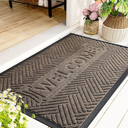 Mibao Front Door Mat Outside Entrance, Durable Outdoor Indoor Mat, Low Profile Heavy Duty Doormat, Non-Slip, Traps Dirt and Moisture, Easy Clean Patio Porch Entryway Mat, 29.5" x 17", Brown