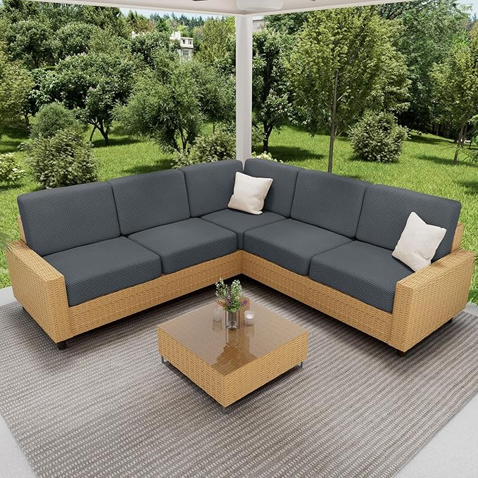 hyha Waterproof Sectional Couch Covers, Non Slip Sofa Couch Cushion Covers L Shape, Thick Stretch Jacquard Fabric, Washable Sofa Slipcovers with Elastic Bottom (1 Piece for Chaise XL, Grey)