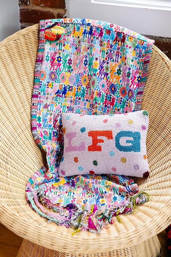 FURBISH Hook Decorative Throw Pillow - LFG - 9"x 12" - Small Embroidered Designer Pillow for Living Room, Couch, Sofa, Chair & Bed - Eclectic Home Decor