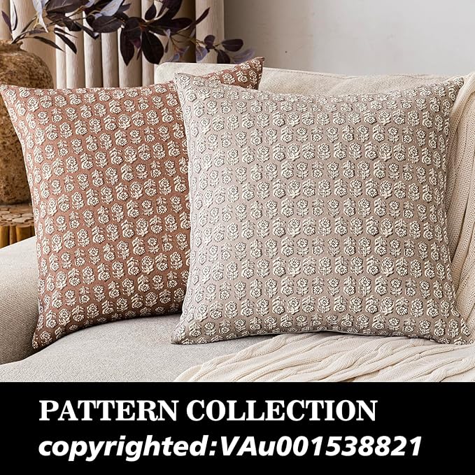 Foindtower Set of 2 Decorative Vintage Floral Print Throw Pillow Covers Neutral Farmhouse Cushion Covers Boho Home Decor for Sofa Couch Chair Bedroom Living Room,20×20 Inch,Light Orange Brown