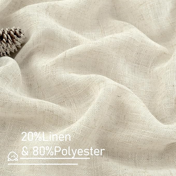 LAMIT Short Linen Curtains 40 Inch for Kitchen Windows Over Sink, Semi Sheer Light Filtering Neutral Curtains Bronze Grommet Panels for Bathroom/Windows, Cream Ivory, 2 Panels, 34 x 40 Inch