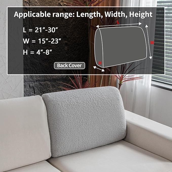 Couch Cushion Covers for Sectional Sofa, Stretch Soft Sofa Slipcovers Washable Wear-Resistant Universal Furniture Protector for Living Room(1 Piece Back Couch Cover, Light Gray)