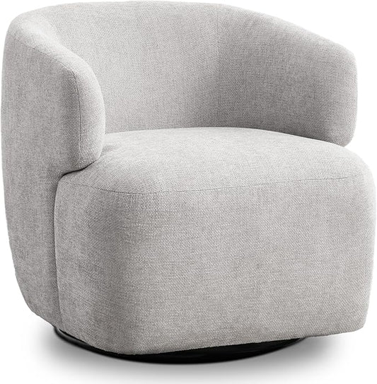 Swivel Accent Chair, Chenille Barrel Chair for Living Room, Cozy Round Boucle Arm Chair, Metal Base for Club Nursery Bedroom, Light Grey