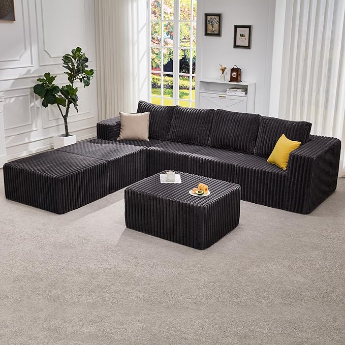 Hobestluk Modular Sectional Sofa Memory Foam Couch Sofa Bed Loveseat with Chaises Cloud Couch with Removable Cover Large Sectional Couches for Living Room (Strip Grey, Sofa Bed)