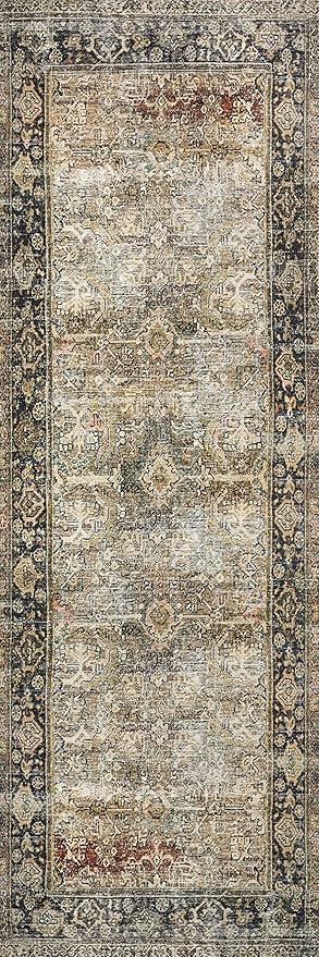 Loloi Layla Collection LAY-03 Olive/Charcoal 5'-0" x 7'-6" .13" Thick Area Rug, Soft, Durable, Vintage Inspired, Distressed, Low Pile, Non-Shedding, Easy Clean, Printed, Living Room Rug
